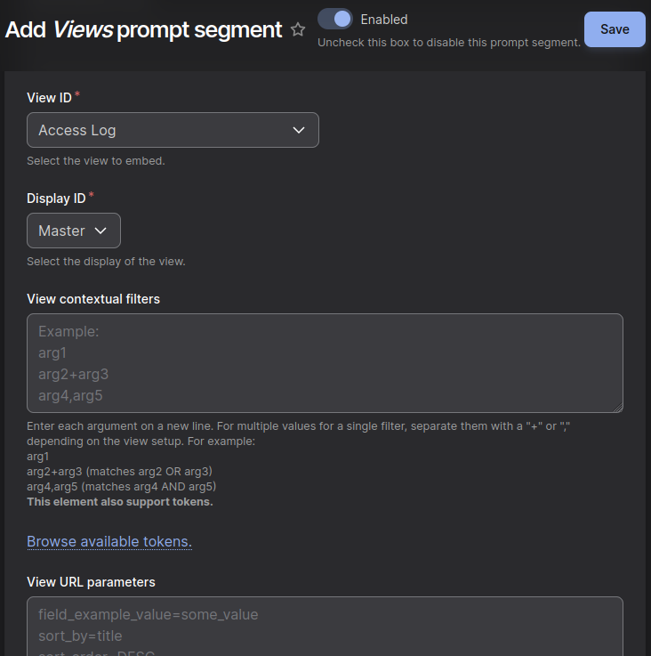 Views prompt segment screenshot