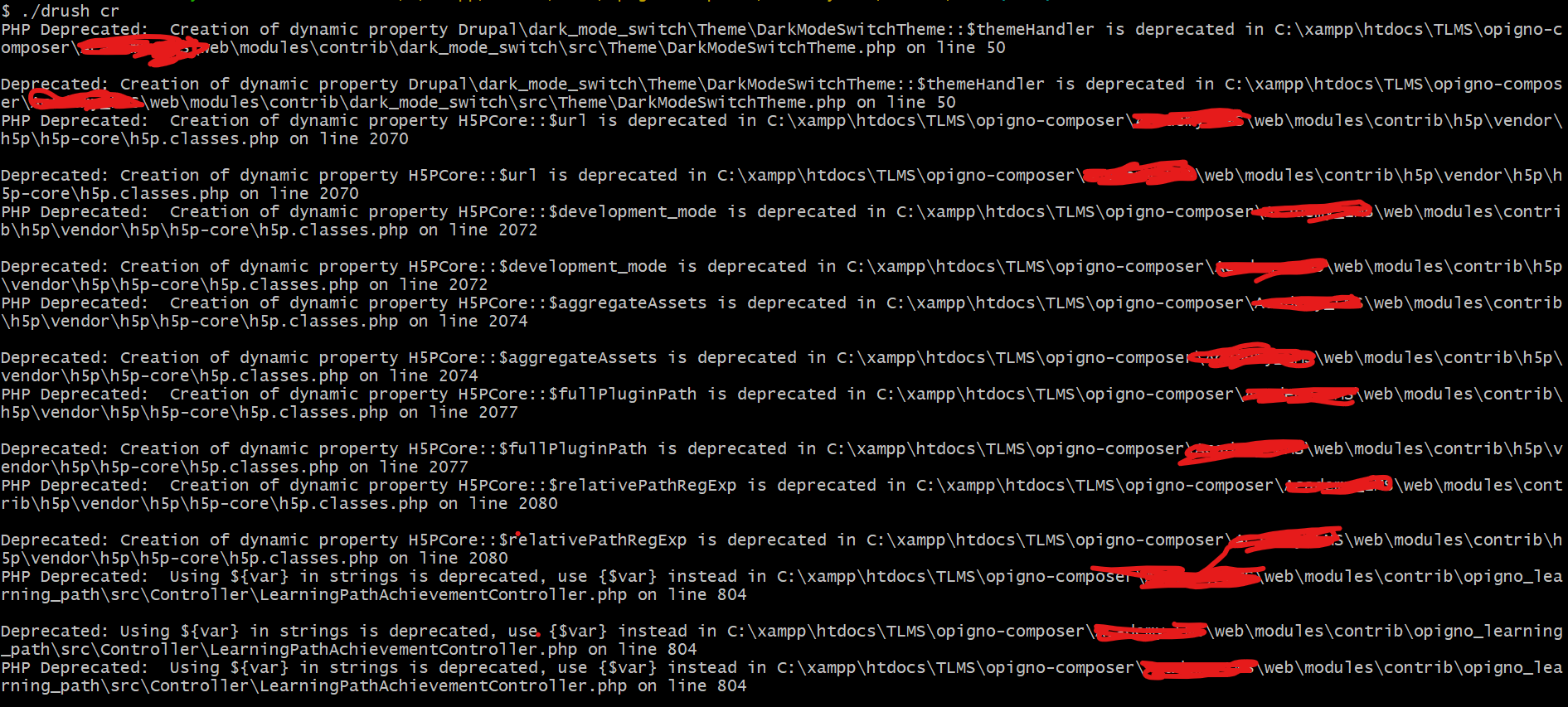 Deprecated: Using ${var} in strings is deprecated, use {$var} instead ...