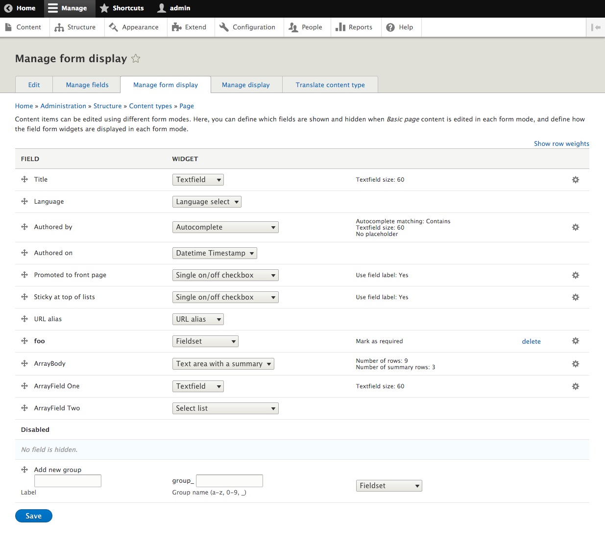 Field UI table is broken for nested elements [#2611758] | Drupal.org