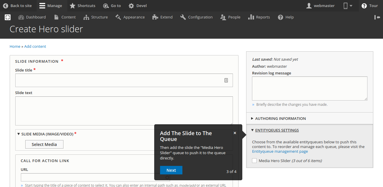 Create Hero slider varbase4c varbase tour