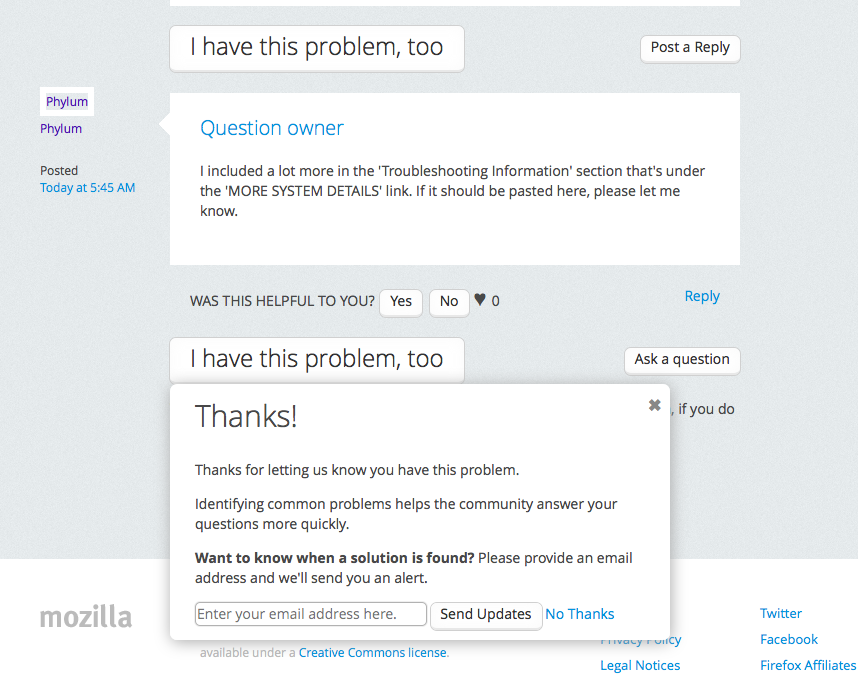 Firefox Support Forum with Button
