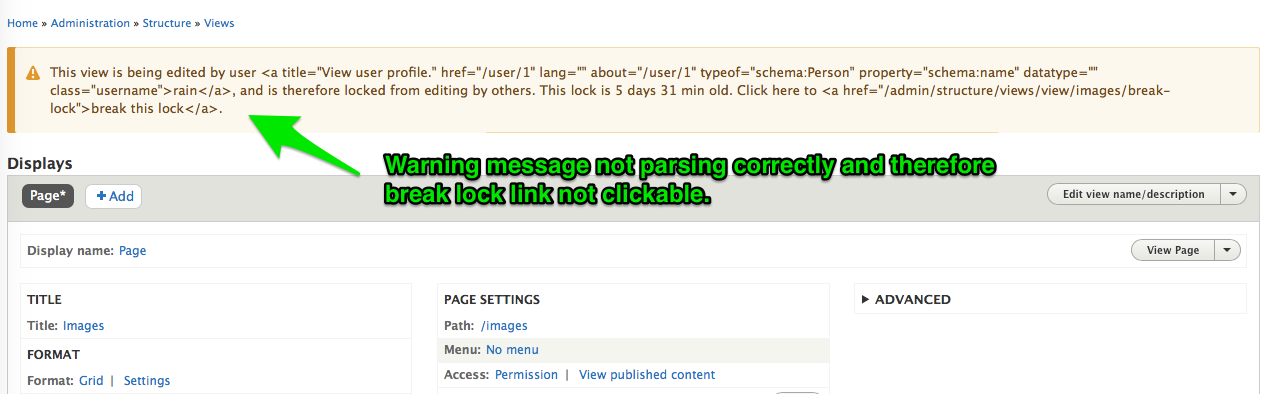 locked view error message