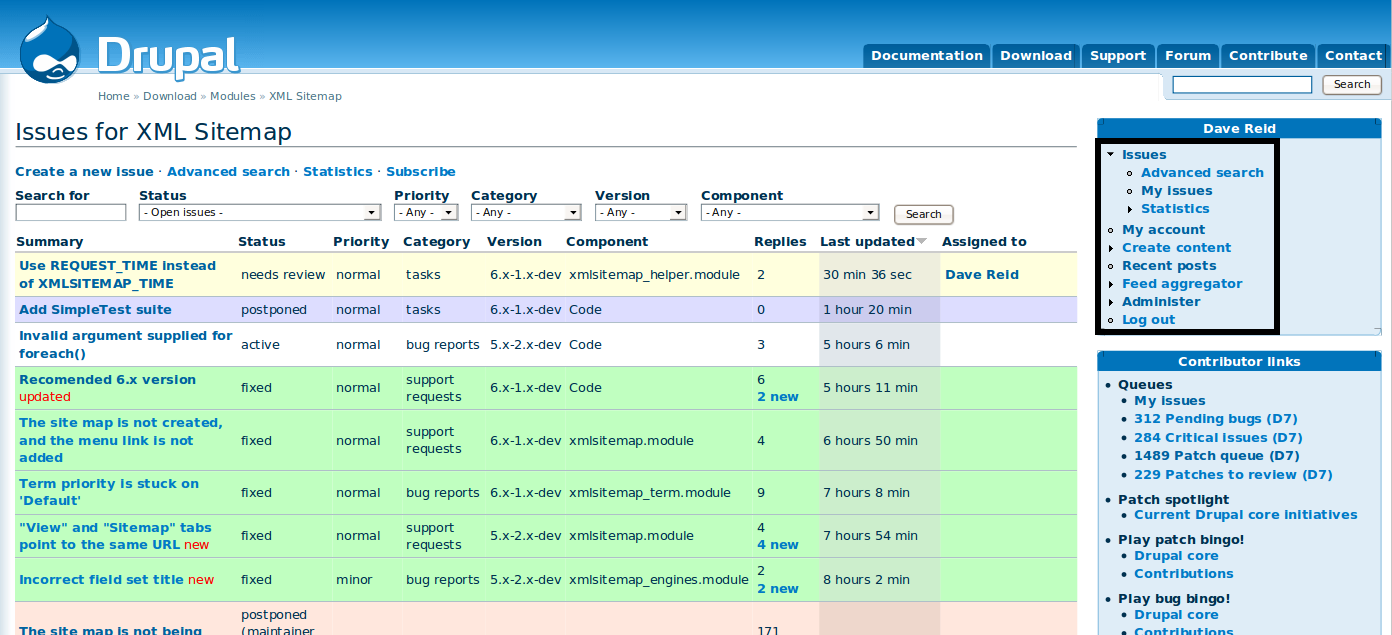disappearing my projects link 429492 drupal org
