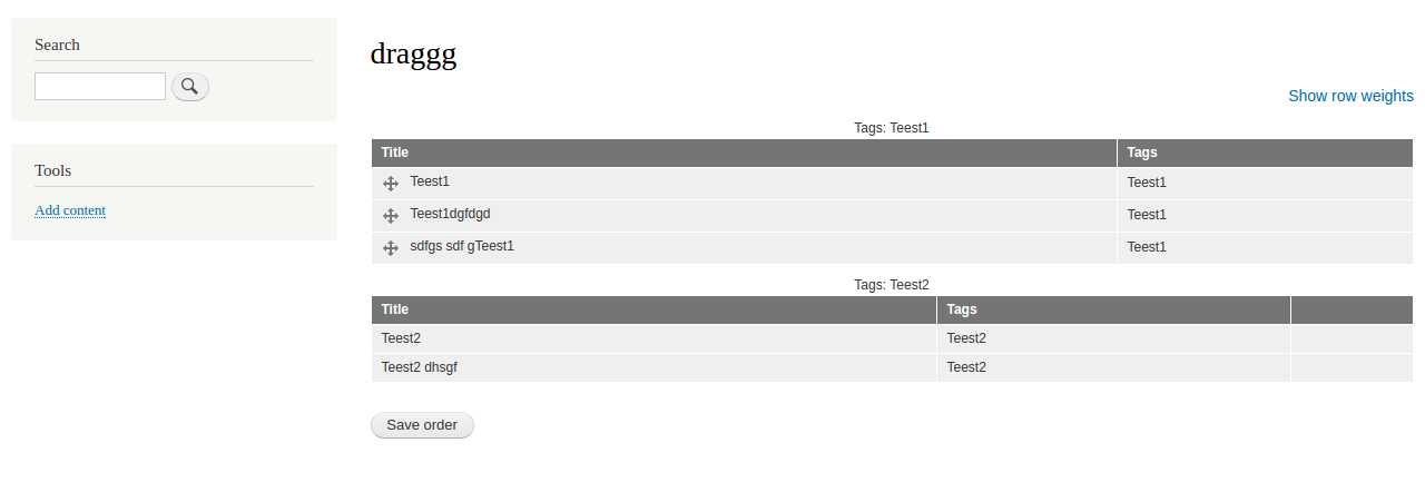 Showing the broken state of draggableviews group by