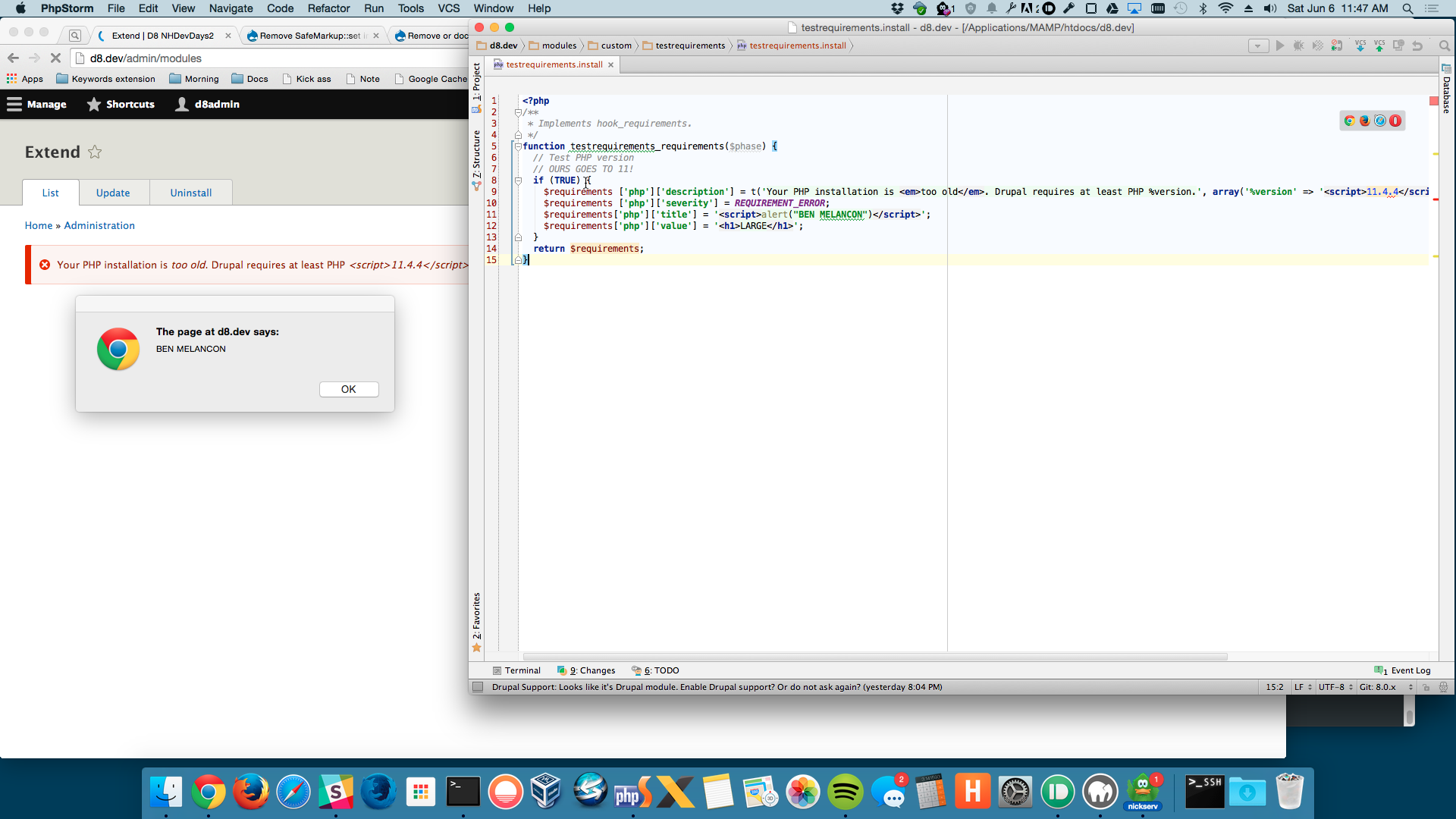 code and alert showing xss vulnerability