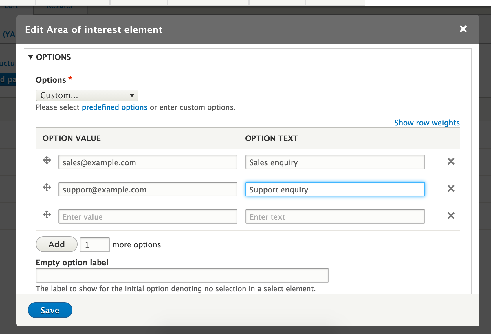 send email to form element use option value instead of option form element