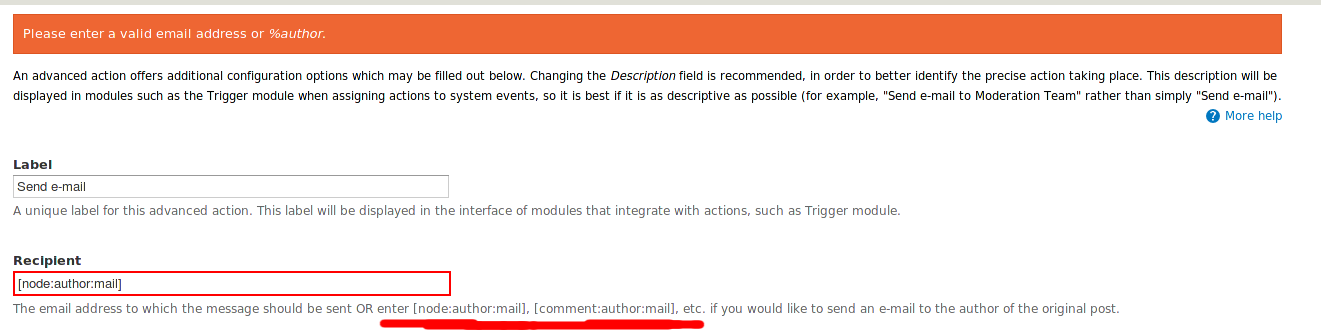 Custom E Mail Action Fails To Accept Token Nodeauthormail Or