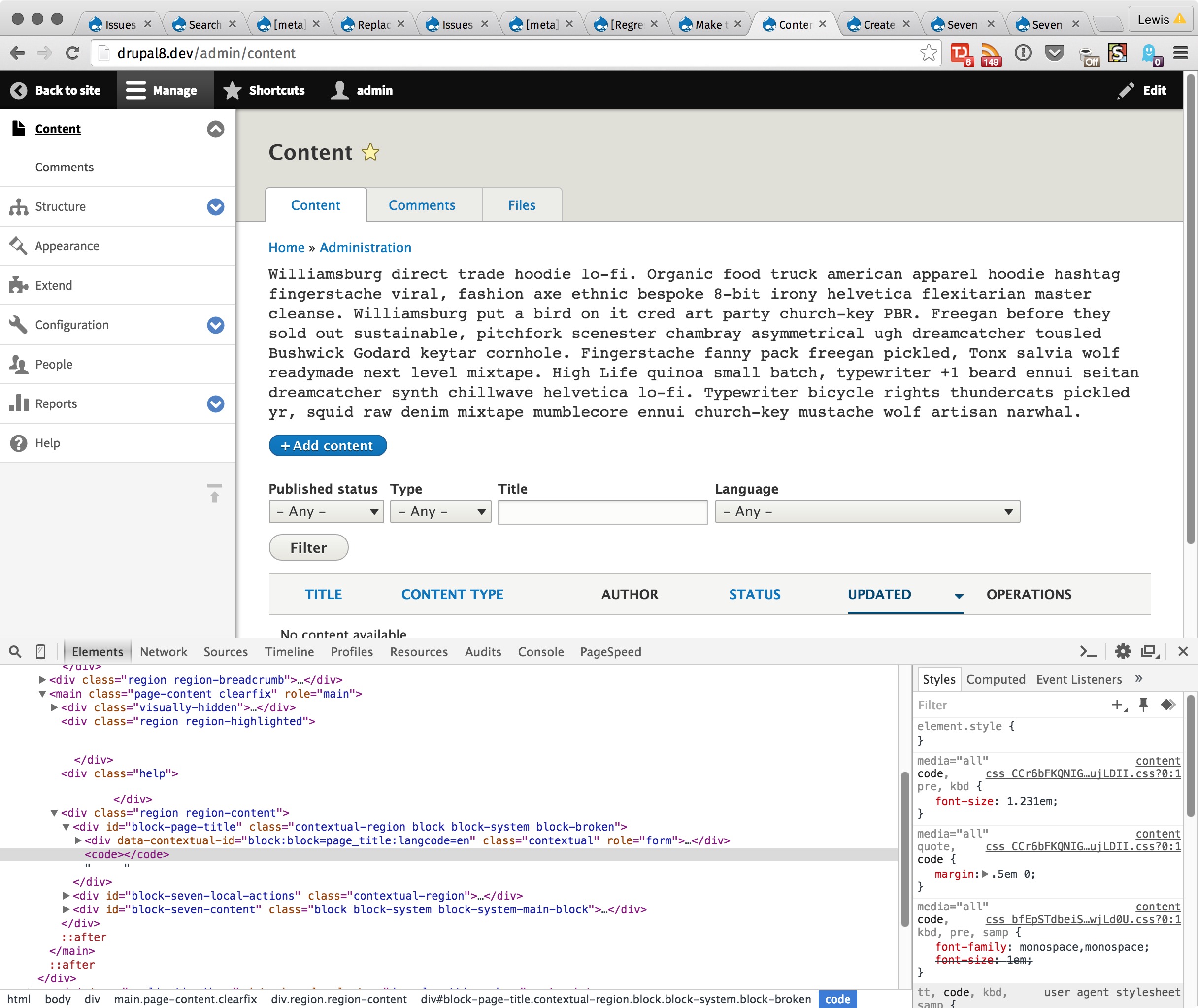 remove the font size increase for code pre kbd 2564421 drupal org html code font size