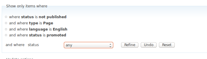 Screenshot of content filter UI in D7