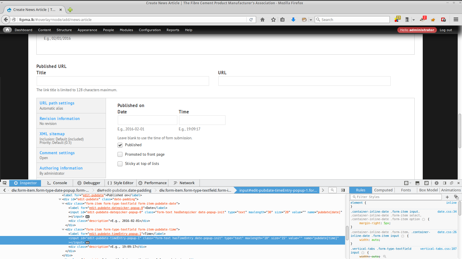 using date popup module creates a the date and time as an array drupal form set error