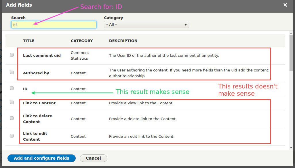 Search for ID in views add fields