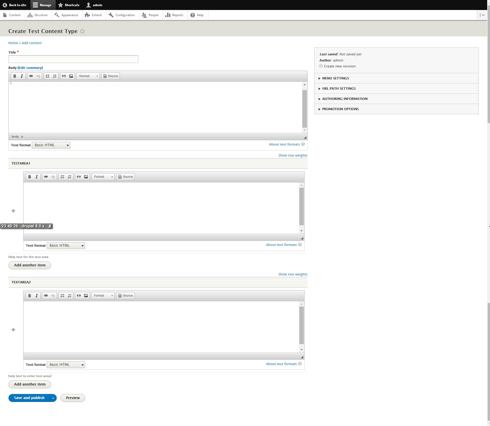 Text area has no summary field