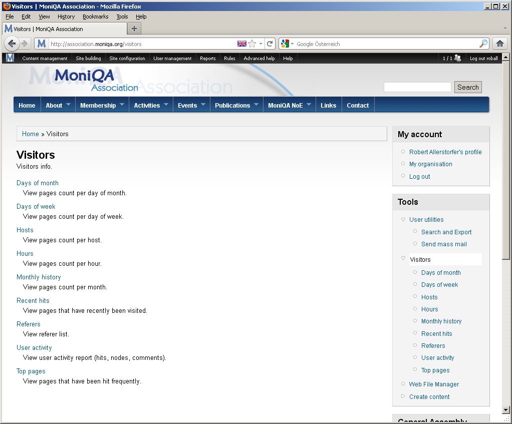 Reports created with the Visitors module