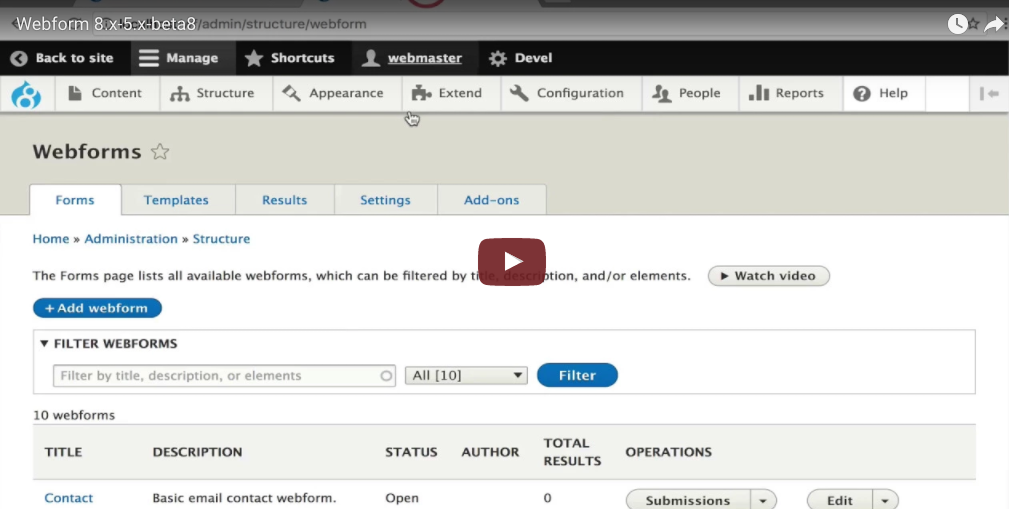 Watch Webform 8.x-5.x-beta8 screencast