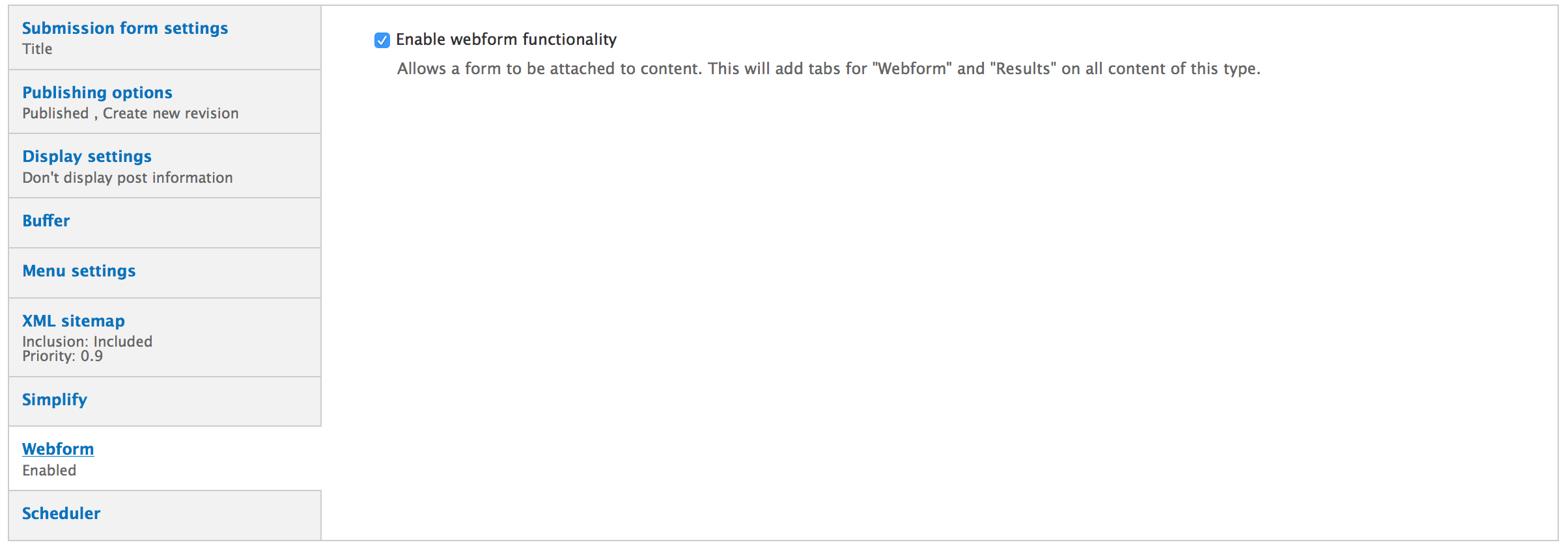don t have webform attached to content types 2893387 drupal org