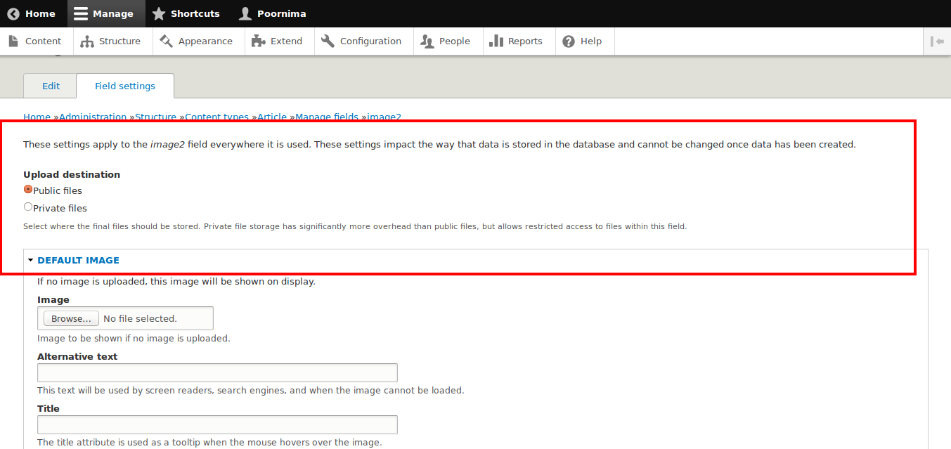Field type - file upload settings - does not display "Private" radio ...