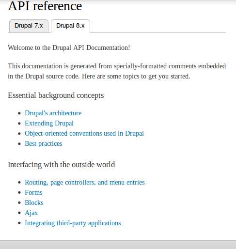 screen shot of top of new API landing page