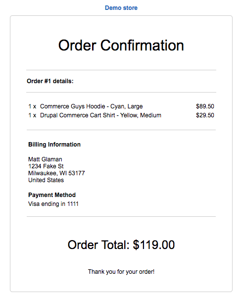 Default order receipt email