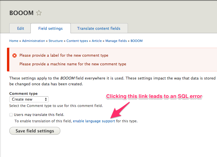 Create a comment-type config entity and use that as comment bundles ...