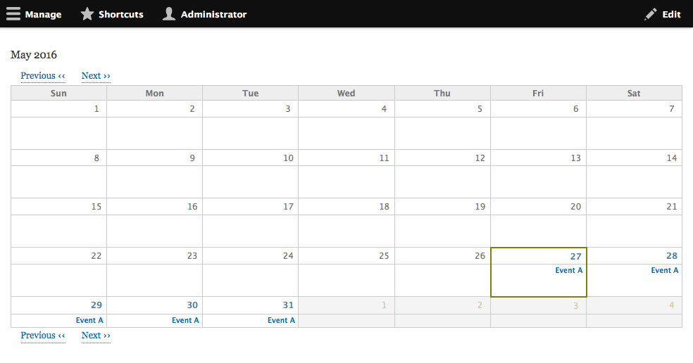calendar only displays results within 24 7 days of first instance calendar for the month of may