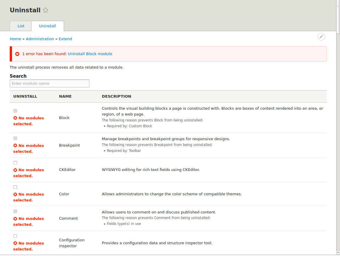 module uninstall form