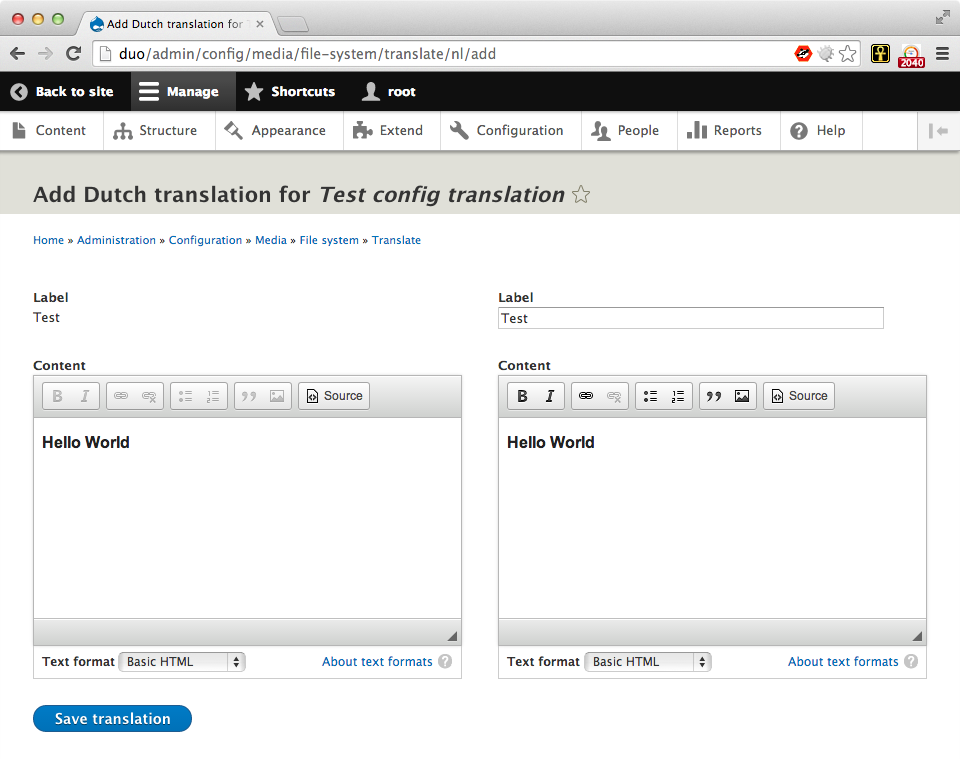 config translation does not support text elements with a format translation format
