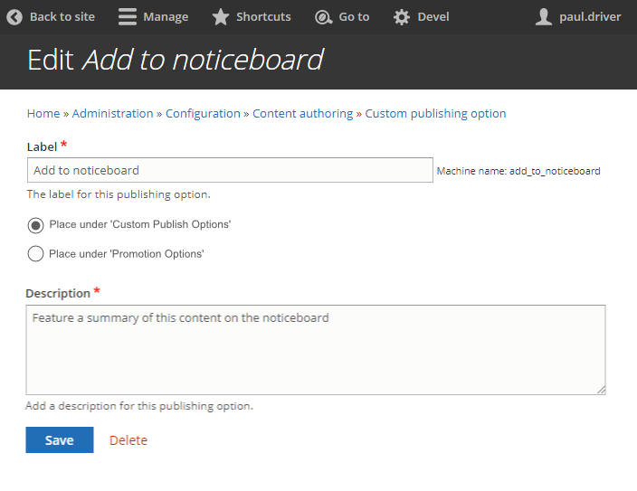 Provide A Selector To Place In Promotion Options Drupal Org
