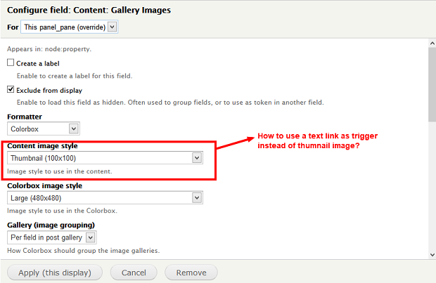 text link trigger instead of thumbnail image