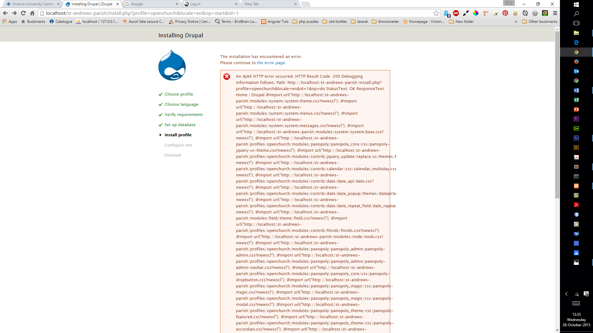 drupal open church distros error 31png