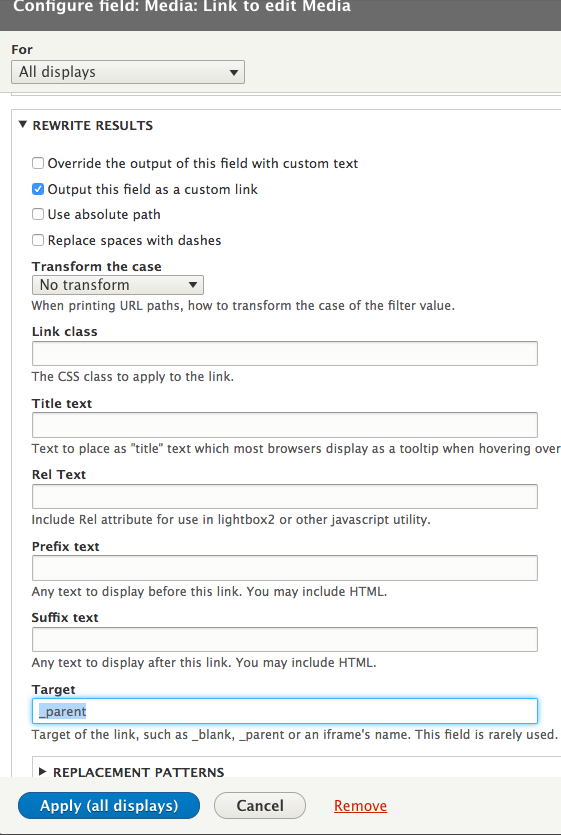 entity browser integration does not work with modal displays rel media works