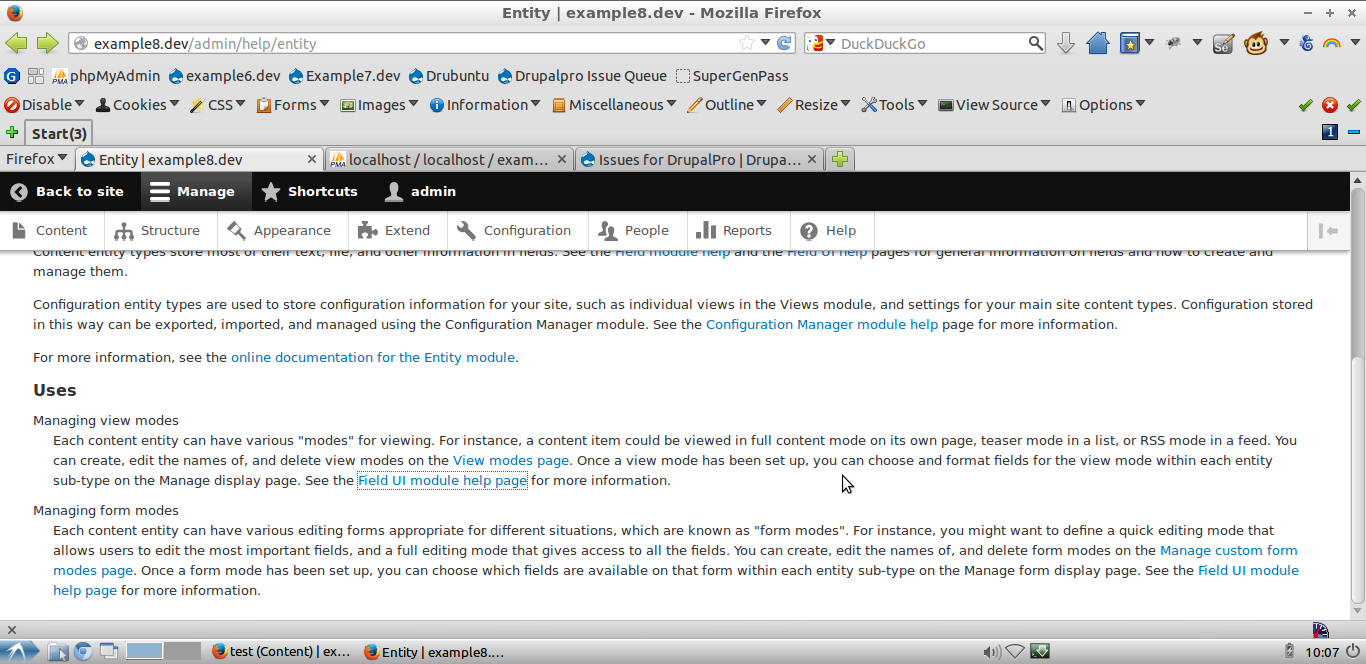 Update hook_help and menu entries for Entity module to describe display ...