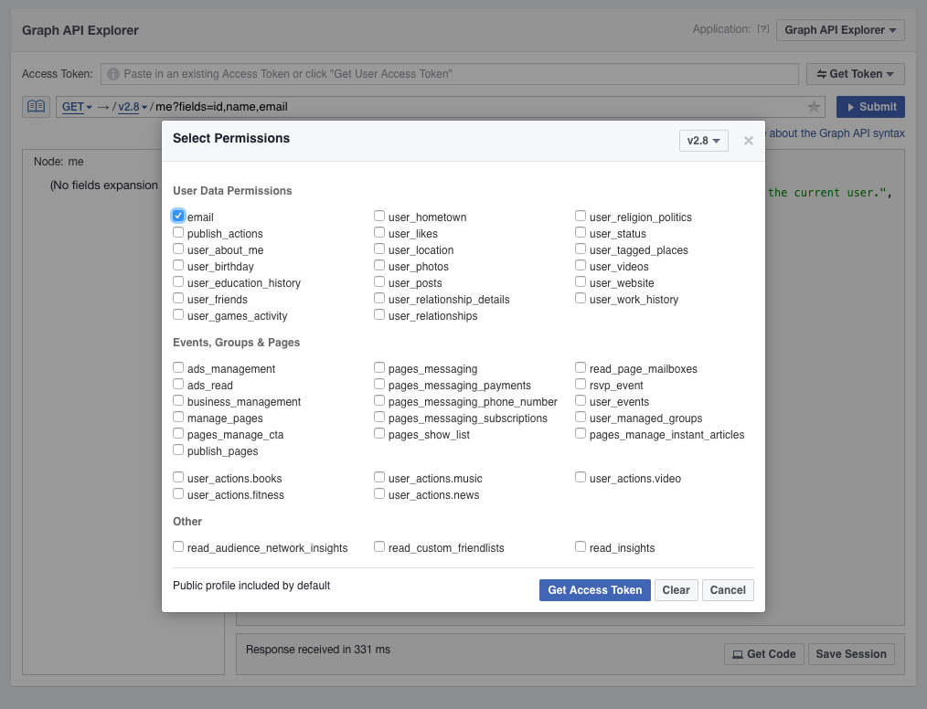 How i can get user email and name with Facebook connect new