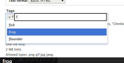 Screenshot with frog selected from a list of f words.