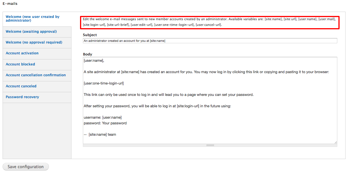 Token [user:password] not found in description [#2804631] | Drupal.org
