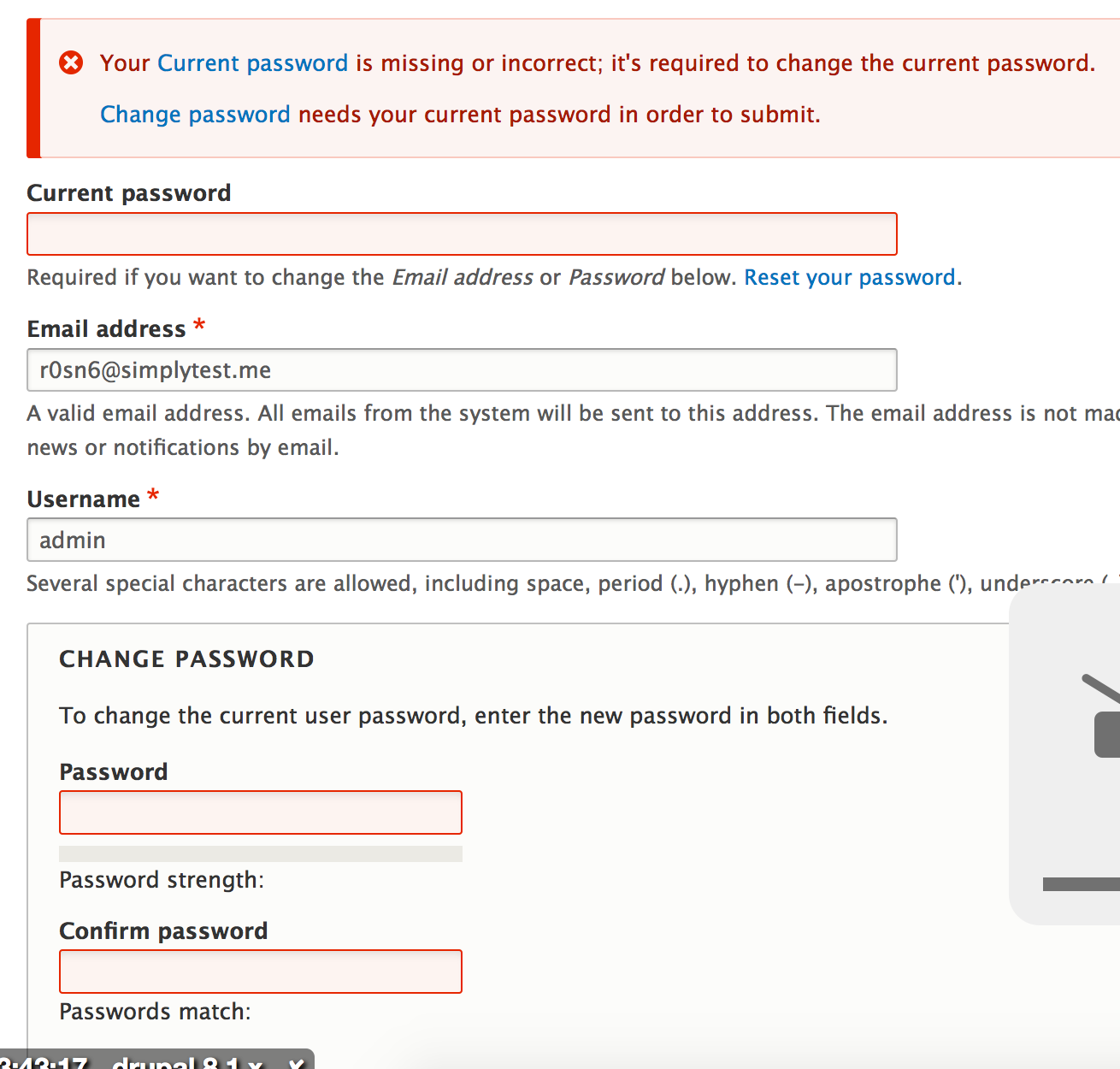 Error Highlighting And Reporting Problems For The Current Password