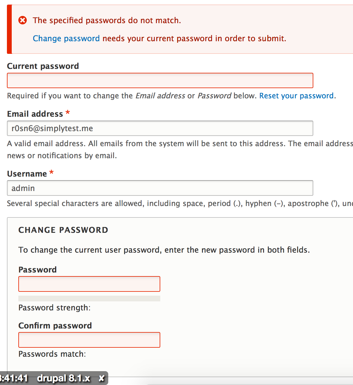 Error Highlighting And Reporting Problems For The Current Password On The User Profile Form 2455933 Drupal Org