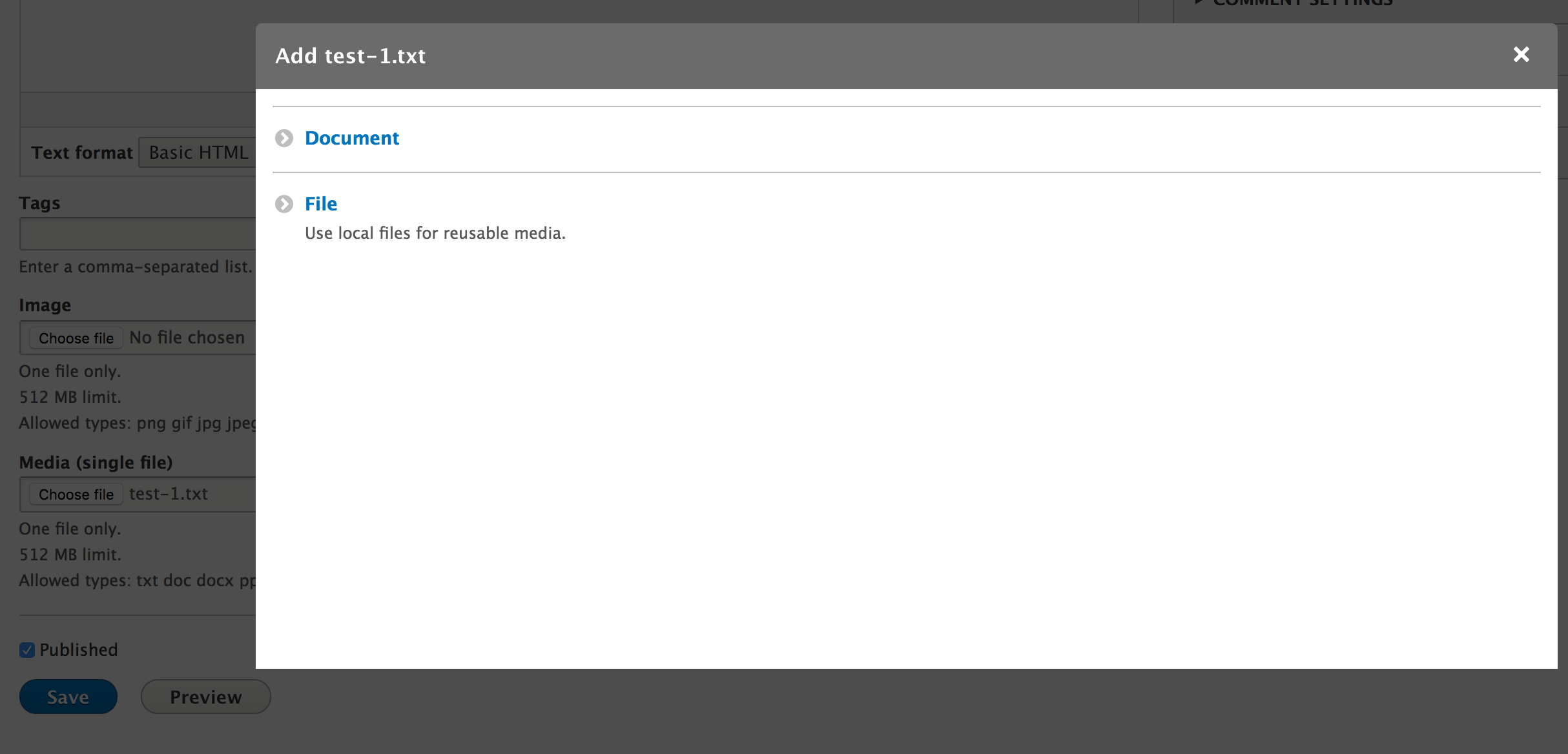Step 2 type selection current