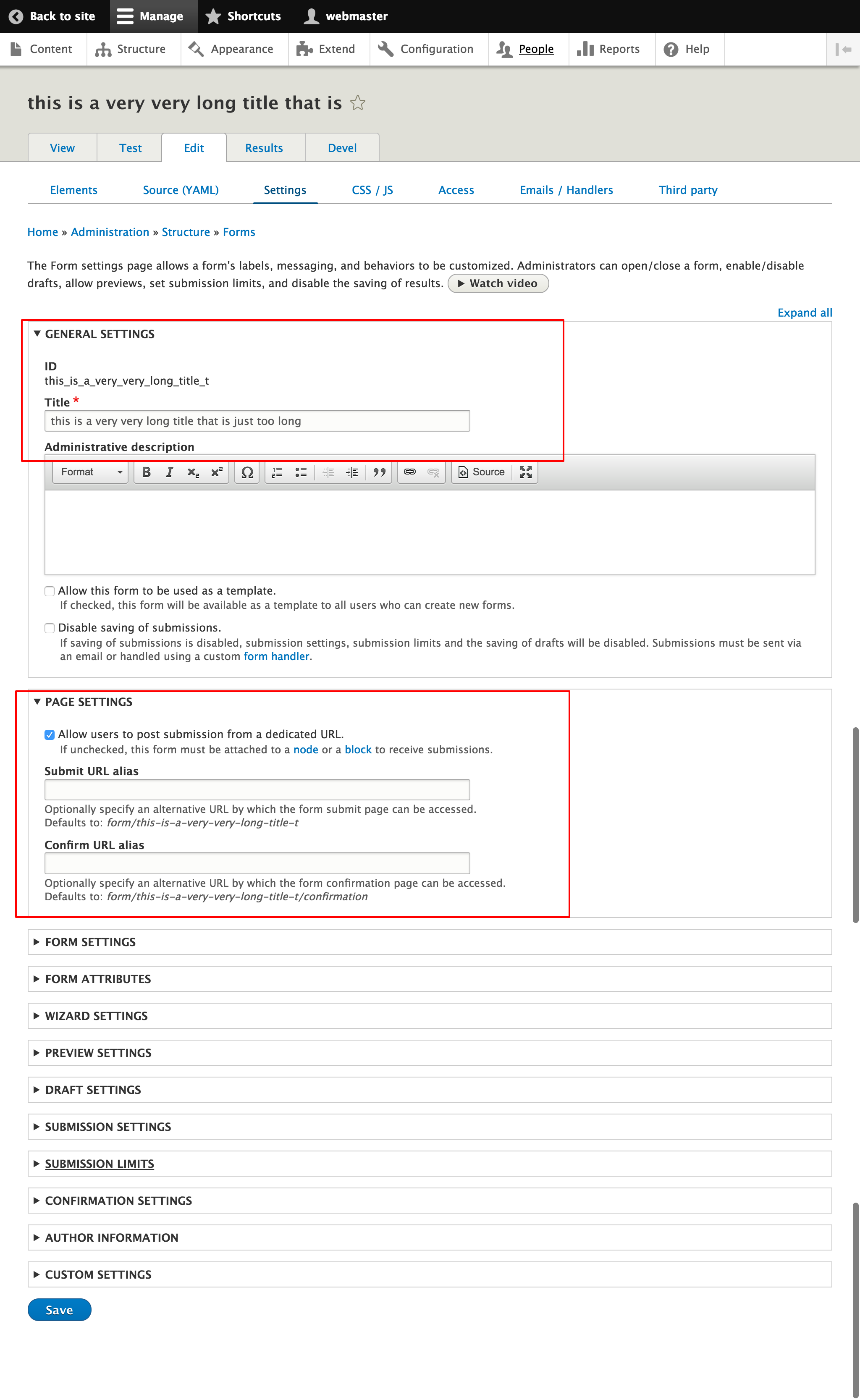 channging the page url of the actual form 2830999 drupal org