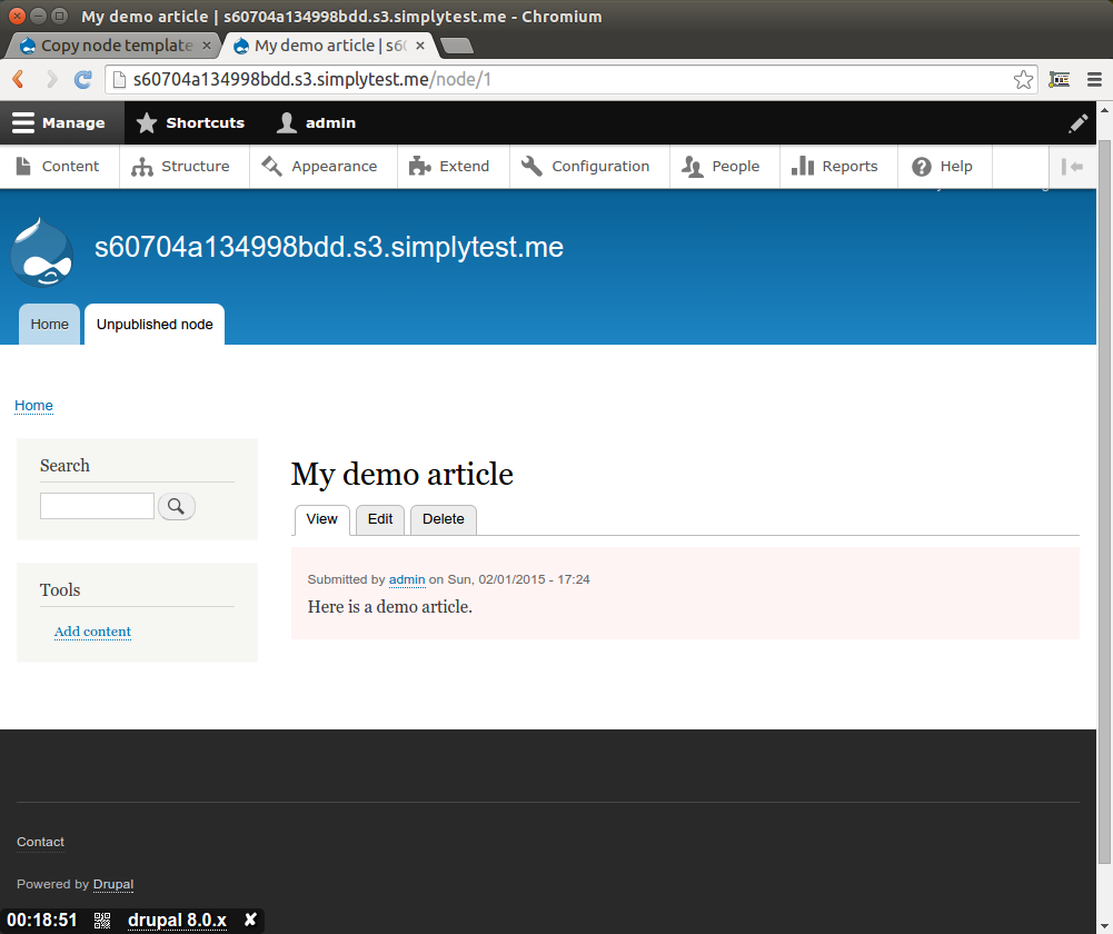 Screenshot of unpublished node