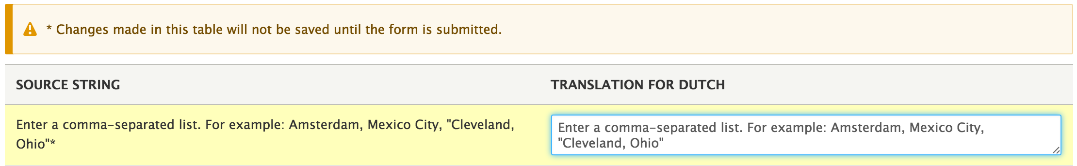 The current User interface translation screen