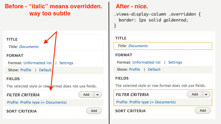 example of overridden section with color border