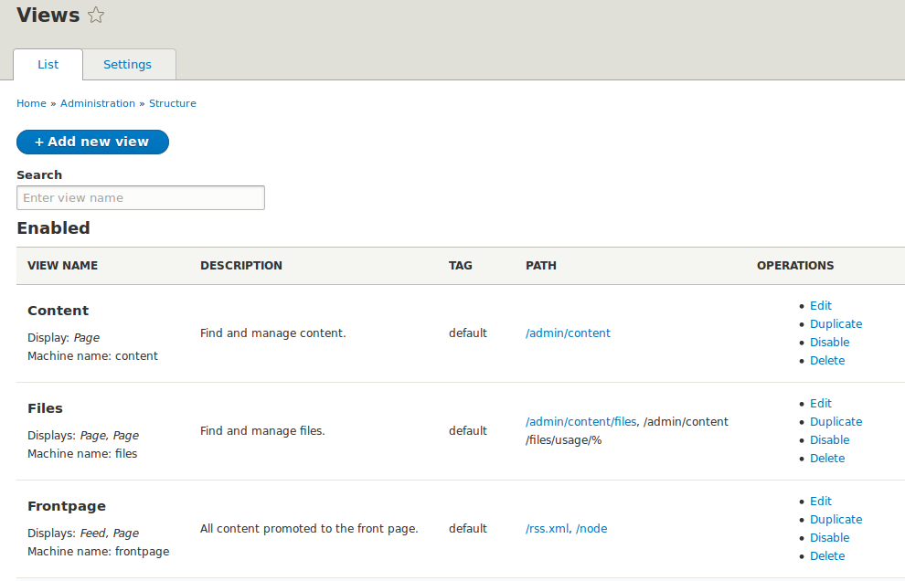 views admin page before js executes