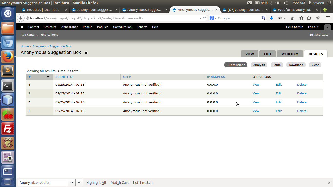 Webform Anonymous Results