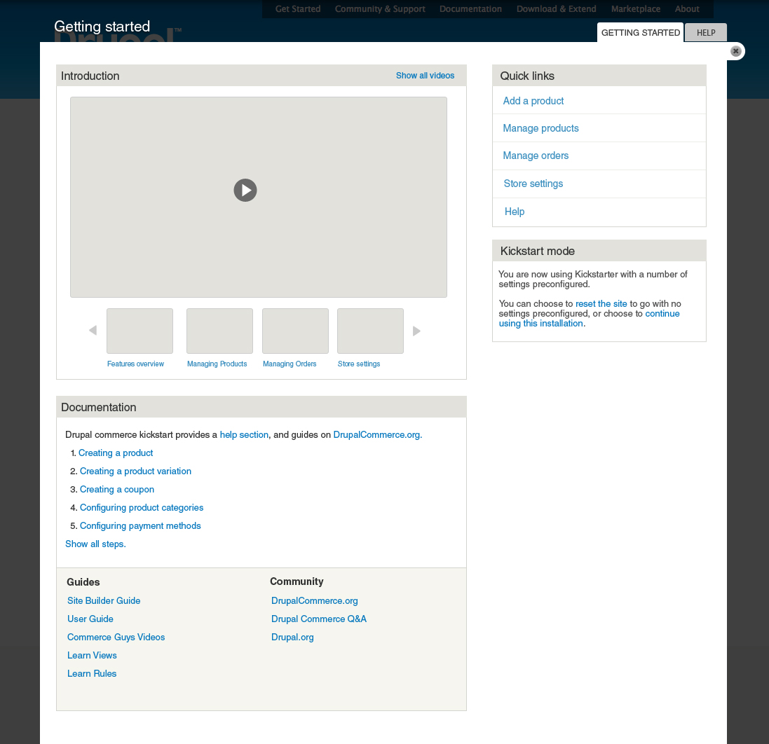 Improve the Getting Started screen [#1676730] | Drupal.org