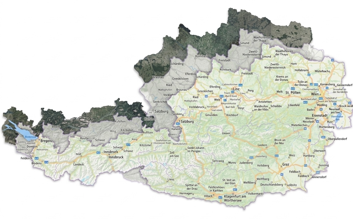 Austria map in 3 versions
