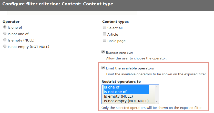 Limit exposed operators UI