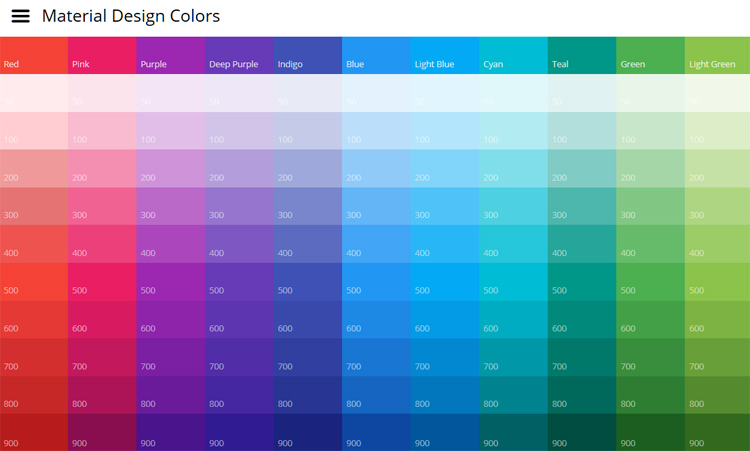 Material Design Color Chart