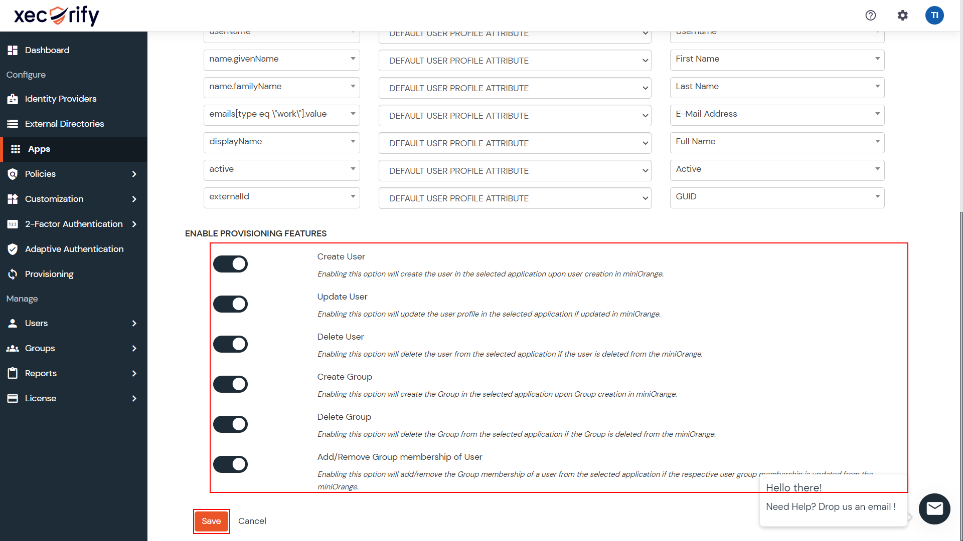 zminiOrange-SCIM-Client-Select-Provisioning-Features