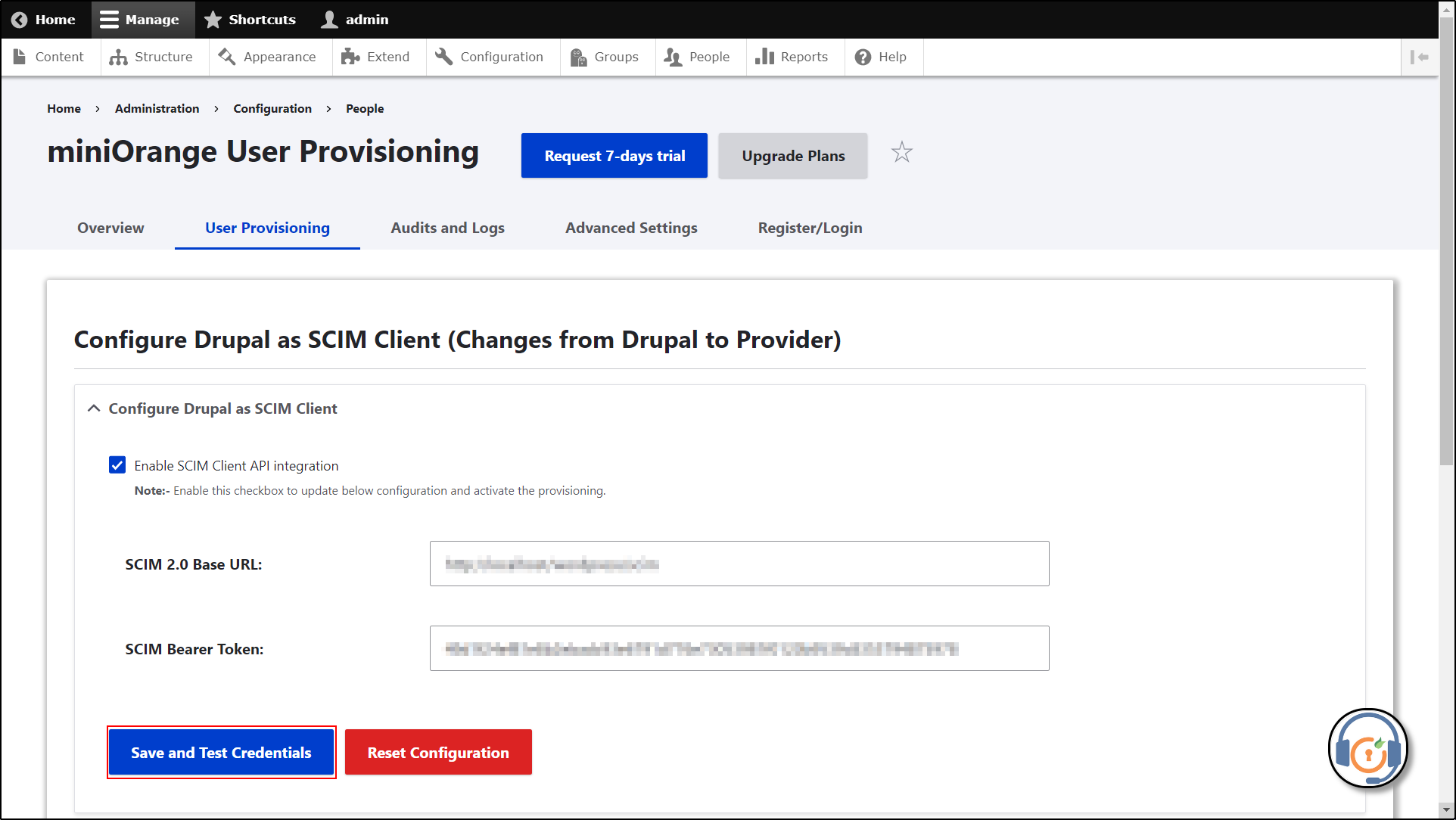 Click on the Save and Test Credentials button.