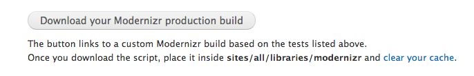 An image of the Modernizr module's custom build screen.